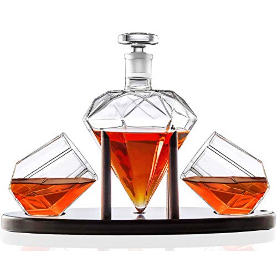Glass Decanter Whiskey - Whiskey Decanter Diamond shaped With 2